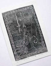 Load image into Gallery viewer, A Linocut Print of "Secret Keeper" — 4x6 Linocut Print